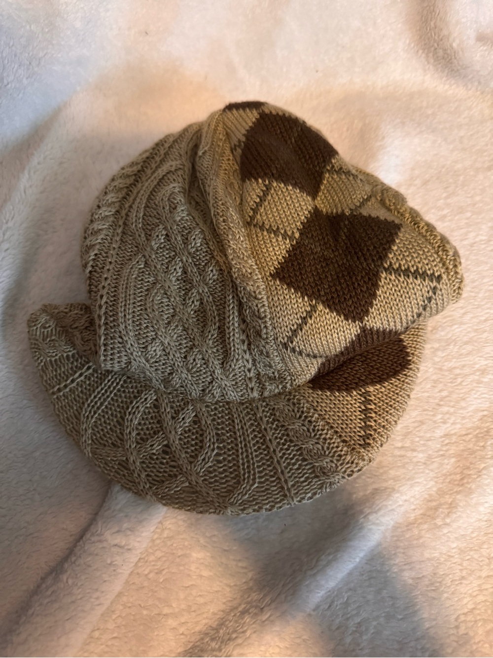 Men's Knit Newsboy Cap in Tan and Brown. Lids.